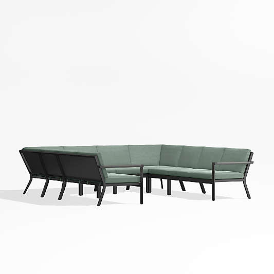 Alfresco Black Metal 8-Piece U-Shaped Outdoor Sectional Sofa with Spa Blue Sunbrella ® Cushions