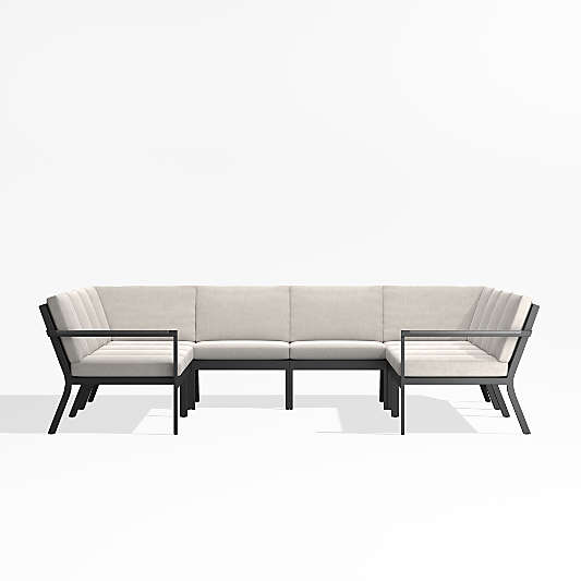 Alfresco Metal 8-Piece U-Shaped Outdoor Sectional Sofa with Silver Sunbrella® Cushions