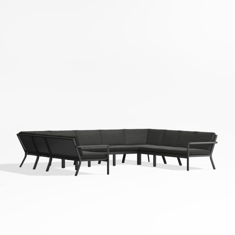 Alfresco Black Metal 9-Piece U-Shaped Outdoor Sectional Sofa with Charcoal Grey Sunbrella ® Cushions - image 2 of 5