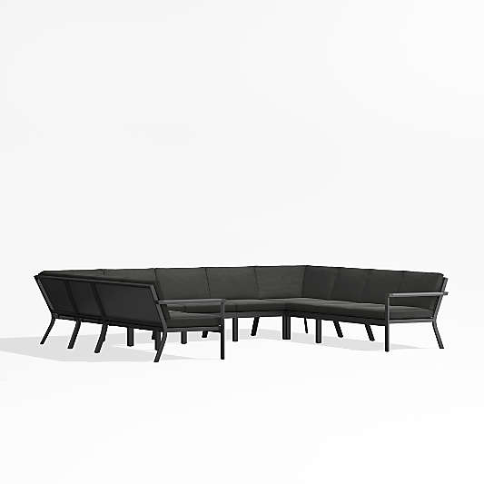 Alfresco Black Metal 9-Piece U-Shaped Outdoor Sectional Sofa with Charcoal Grey Sunbrella ® Cushions