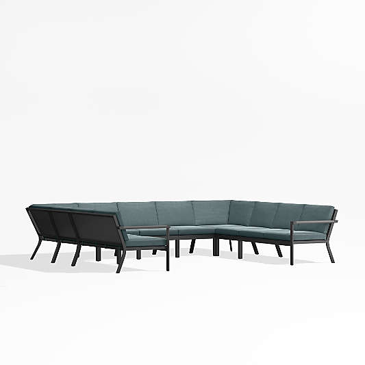 Alfresco Black Metal 9-Piece U-Shaped Outdoor Sectional Sofa with Haze Grey Sunbrella ® Cushions