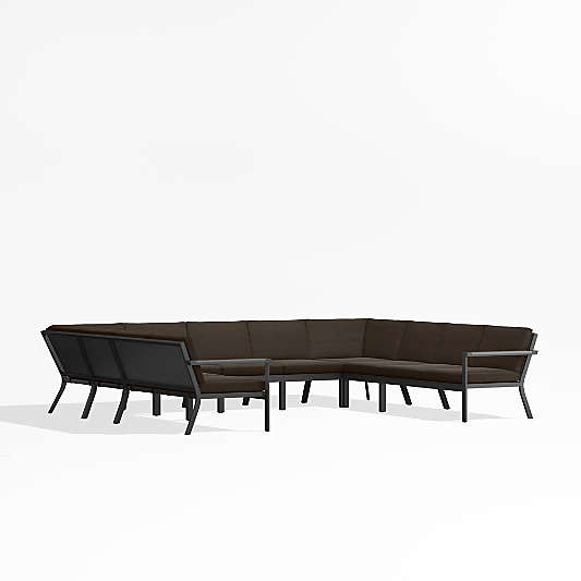 Alfresco Black Metal 9-Piece U-Shaped Outdoor Sectional Sofa with Java Brown Sunbrella ® Cushions