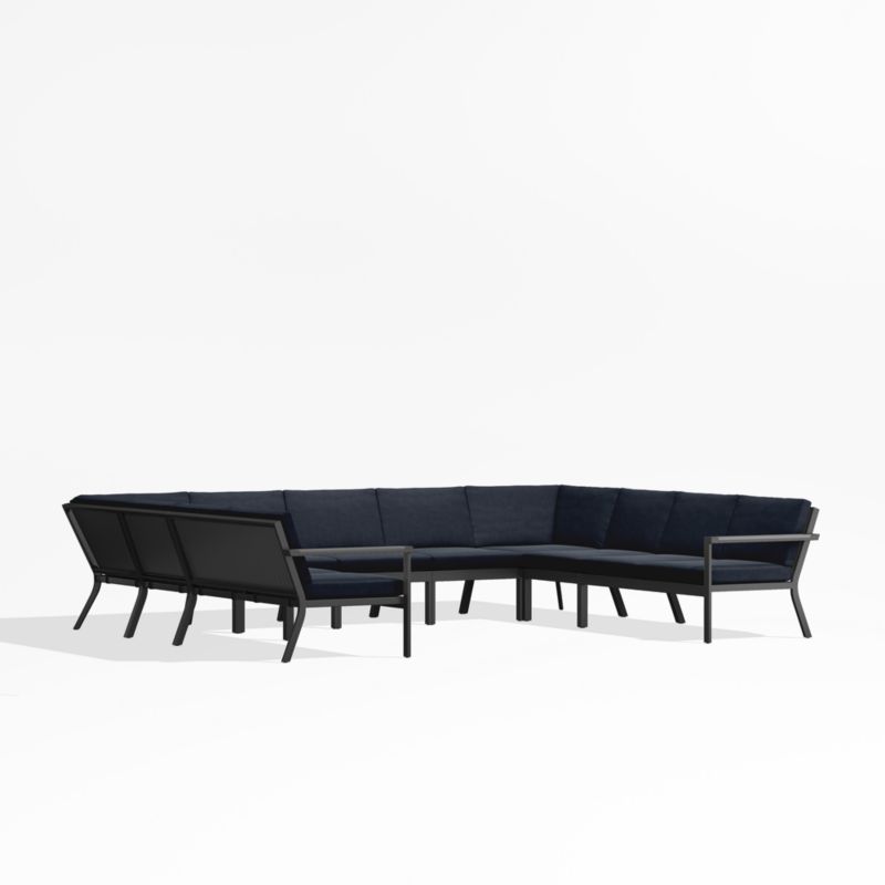 Alfresco Black Metal 9-Piece U-Shaped Outdoor Sectional Sofa with Navy Blue Sunbrella ® Cushions - image 2 of 5