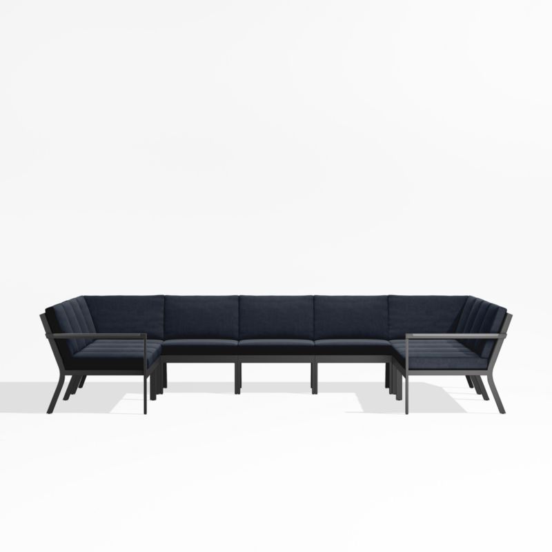 Alfresco Black Metal 9-Piece U-Shaped Outdoor Sectional Sofa with Navy Blue Sunbrella ® Cushions - image 0 of 5