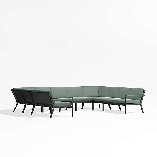 Alfresco Black Metal 9-Piece U-Shaped Outdoor Sectional Sofa with Spa Blue Sunbrella ® Cushions