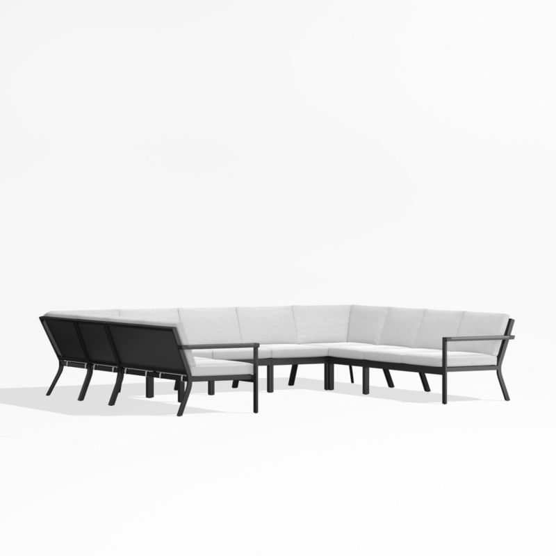 Alfresco Black Metal 9-Piece U-Shaped Outdoor Sectional Sofa with White Sunbrella ® Cushions - image 2 of 5