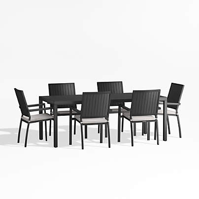 Alfresco 78" Black Metal Outdoor Dining Set with Silver Cushions