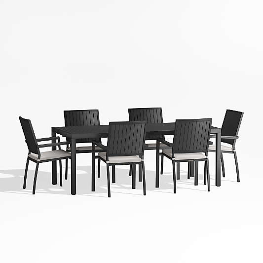 Alfresco 78" Black Metal Outdoor Dining Set with Silver Cushions