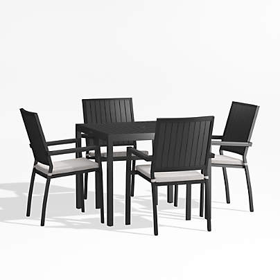 Alfresco35" Black Metal Outdoor Cafe Table Set with Silver Cushions