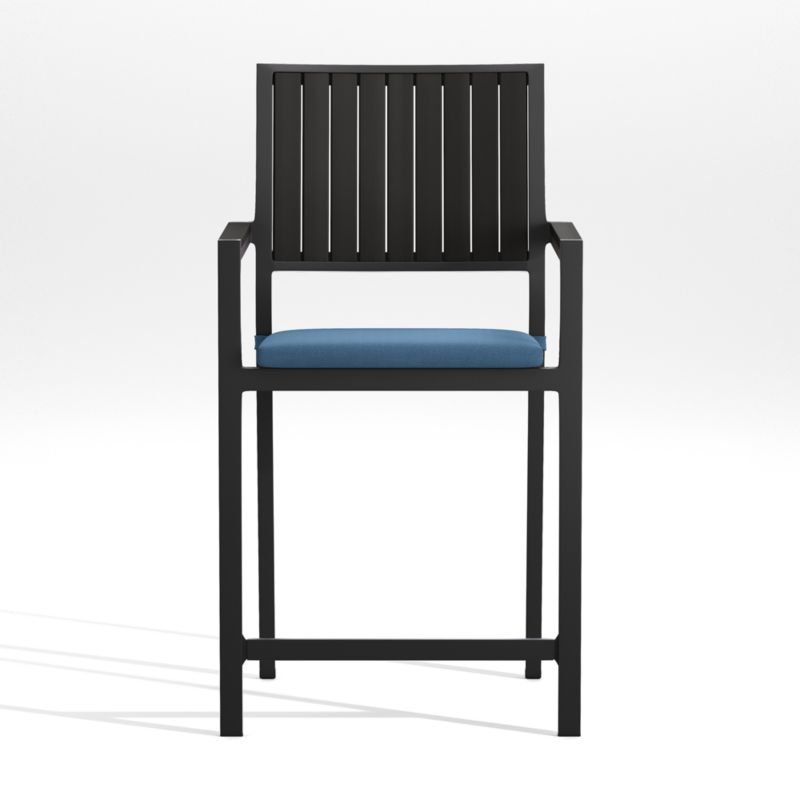 Alfresco Black Outdoor Counter Stool with Sapphire Sunbrella ® Cushion