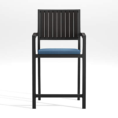 Alfresco Black Outdoor Counter Stool with Sapphire Sunbrella ® Cushion