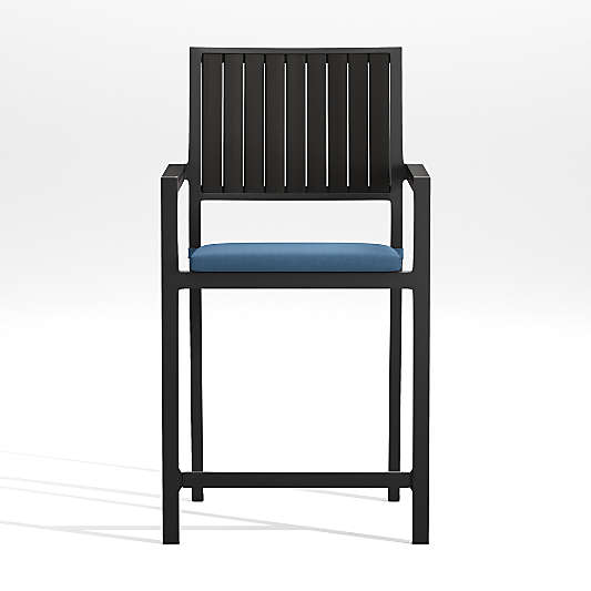 Alfresco Black Outdoor Counter Stool with Sapphire Sunbrella ® Cushion