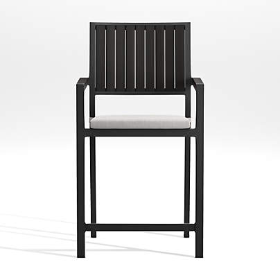 Alfresco Black Outdoor Counter Stool with Silver Sunbrella ® Cushion