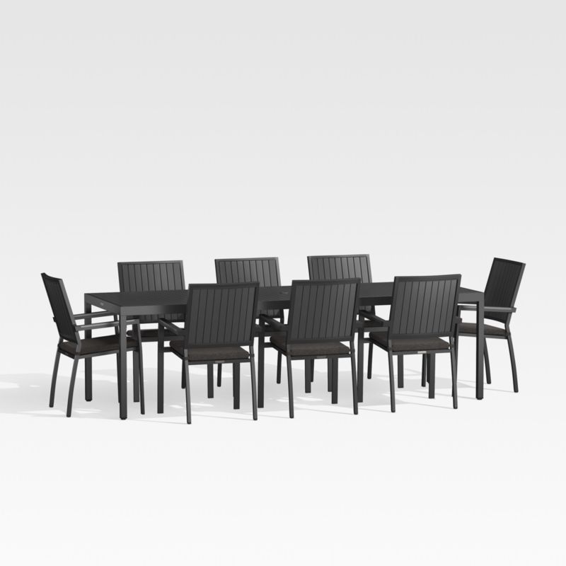 Alfresco 103" Black Grande Outdoor Dining Table Set with Charcoal Sunbrella ® Cushions - image 0 of 4