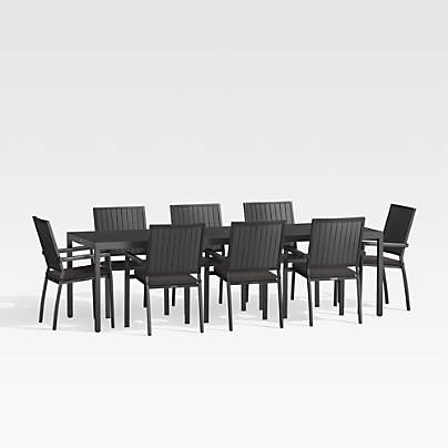 Alfresco 103" Black Grande Outdoor Dining Table Set with Charcoal Sunbrella ® Cushions