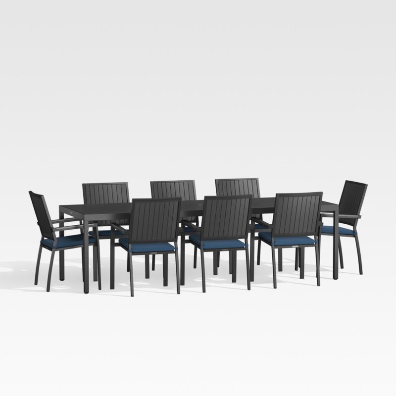 Alfresco 103" Black Grande Outdoor Dining Table Set with Sapphire Sunbrella ® Cushions - image 0 of 3