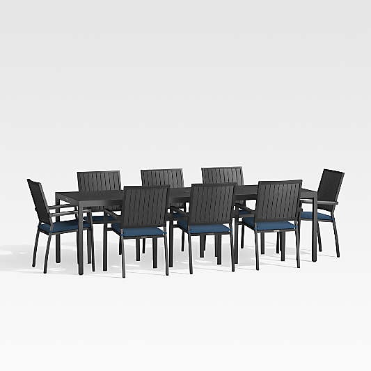 Alfresco 103" Black Grande Outdoor Dining Table Set with Sapphire Sunbrella ® Cushions