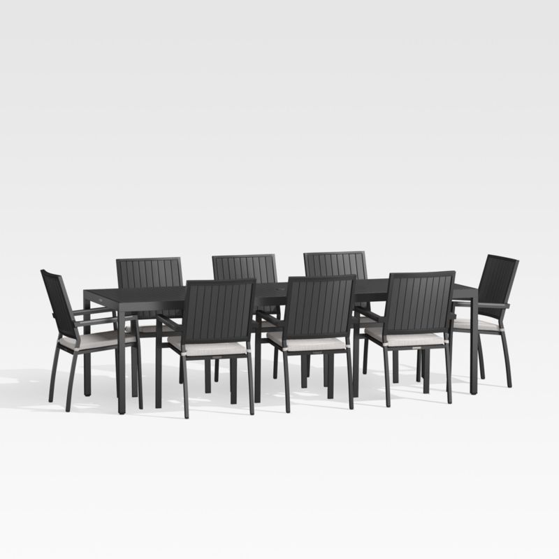 Alfresco 103" Black Grande Outdoor Dining Table Set with Silver Sunbrella ® Cushions - image 0 of 6