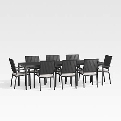 Alfresco 103" Black Grande Outdoor Dining Table Set with Silver Sunbrella ® Cushions