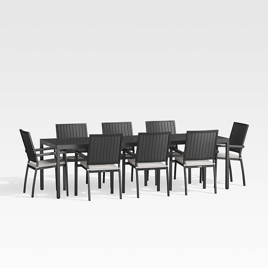 Alfresco II 103" Black Grande Outdoor Dining Table Set with Silver