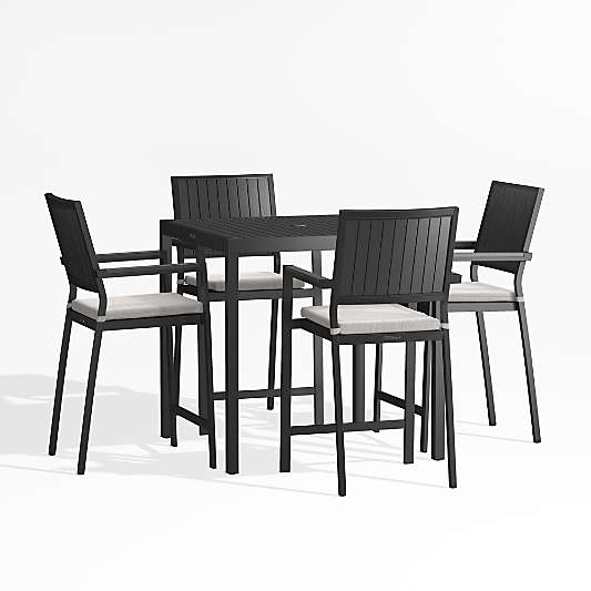 Alfresco 35" Black Metal High Outdoor Dining Set with Silver Cushions