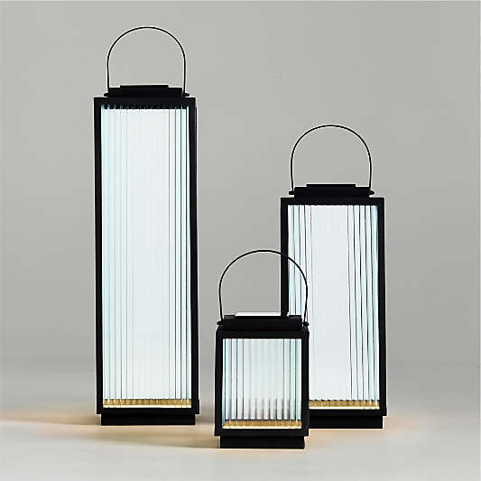 Alfresco Black Metal and Glass LED Solar Outdoor Lanterns