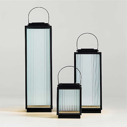Alfresco Black Metal and Glass LED Solar Outdoor Lanterns
