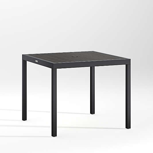 Alfresco 35" Black Metal Outdoor Cafe Table Set with Silver Cushions
