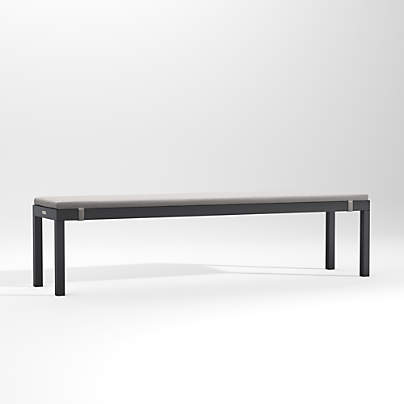 Alfresco 74" Black Metal Outdoor Dining Bench with Silver Sunbrella ® Cushion