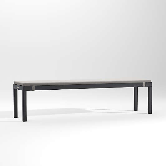 Alfresco 74" Black Metal Outdoor Dining Bench with Silver Sunbrella ® Cushion