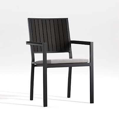 Alfresco Black Metal Outdoor Dining Armchair with Silver Sunbrella ® Cushion
