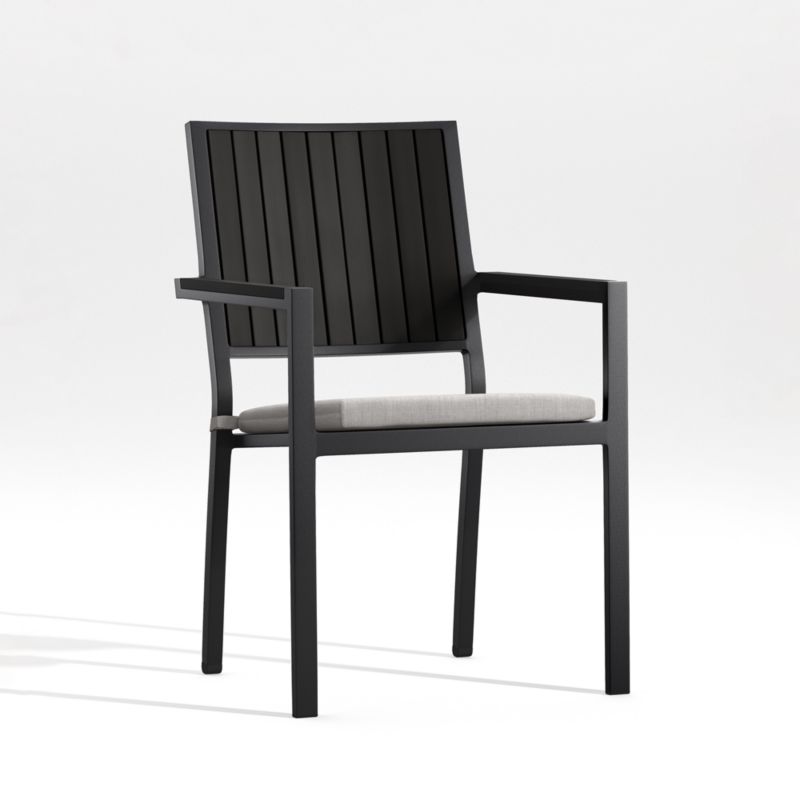 Alfresco Black Metal Outdoor Dining Armchair with Silver Sunbrella ® Cushion