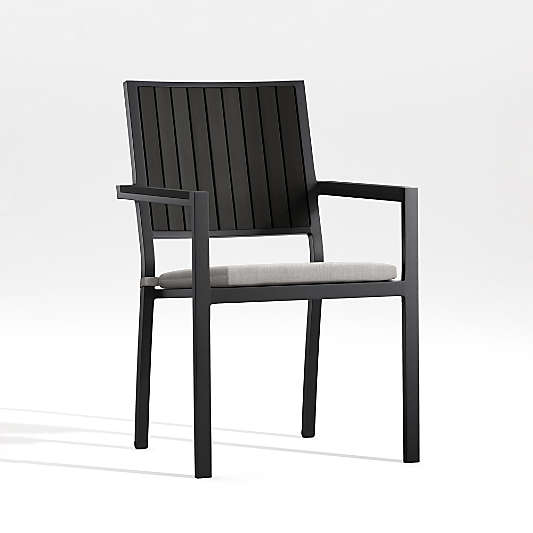 Alfresco Black Metal Outdoor Dining Armchair with Silver Sunbrella ® Cushion