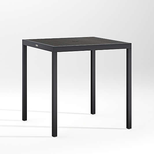 Alfresco 35" Black Metal High Outdoor Dining Table Set with Silver Cushions