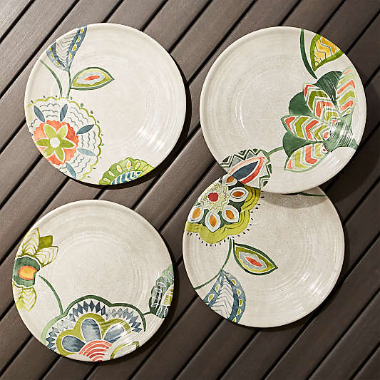 Alfresco Melamine Botanical Flower Salad Plates, Set of 4