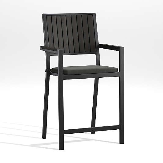 Alfresco Black Outdoor Counter Stool with Charcoal Grey Sunbrella ® Dining Chair/Counter Stool Cushion