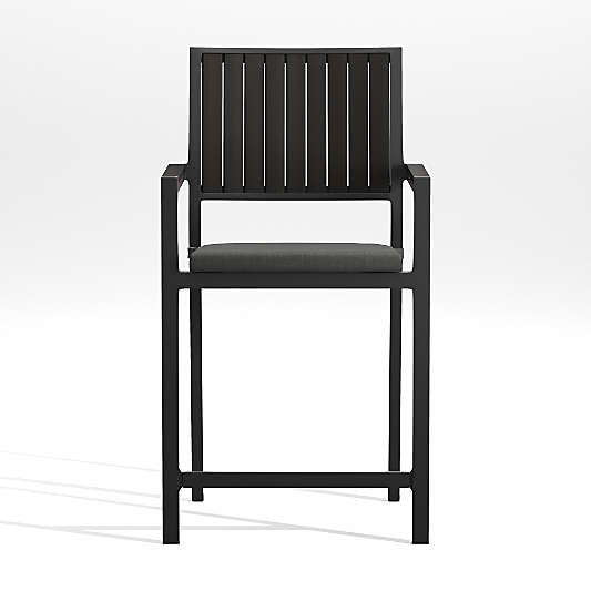 Alfresco 24" Black Outdoor Counter Stool with Charcoal Grey Sunbrella ® Dining Chair/Counter Stool Cushion