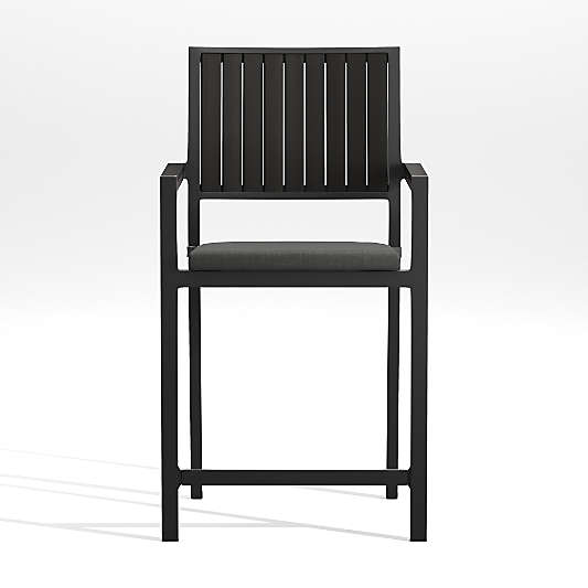 Alfresco Black Outdoor Counter Stool with Charcoal Grey Sunbrella ® Dining Chair/Counter Stool Cushion