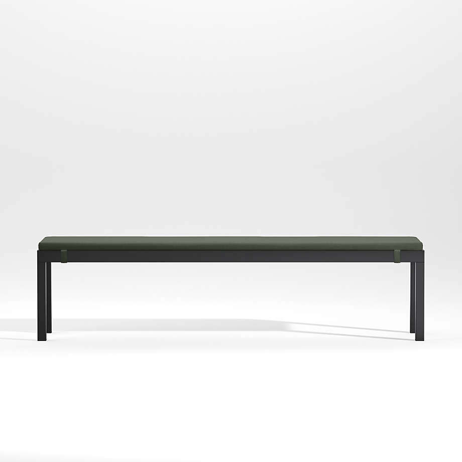 Alfresco Black Outdoor Dining Bench with Sage Green Sunbrella Cushion