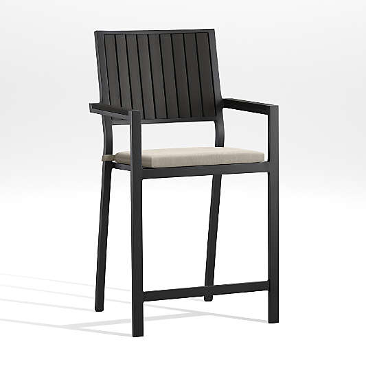 Alfresco 24" Black Outdoor Counter Stool with Flax Beige Sunbrella ® Dining Chair/Counter Stool Cushion