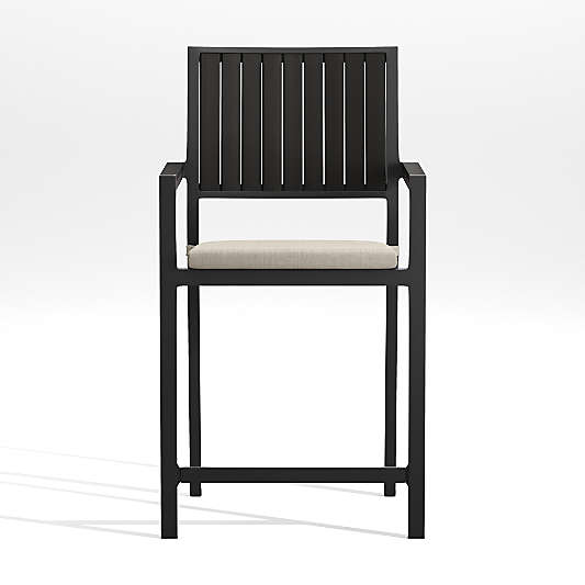 Alfresco Black Outdoor Counter Stool with Flax Beige Sunbrella ® Dining Chair/Counter Stool Cushion