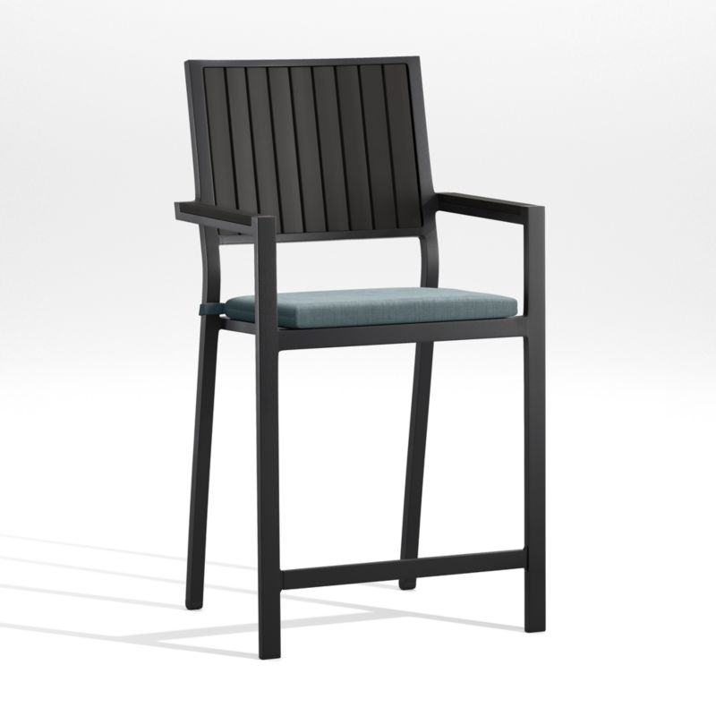 Alfresco 24" Black Outdoor Counter Stool with Haze Grey Sunbrella ® Dining Chair/Counter Stool Cushion - image 2 of 5