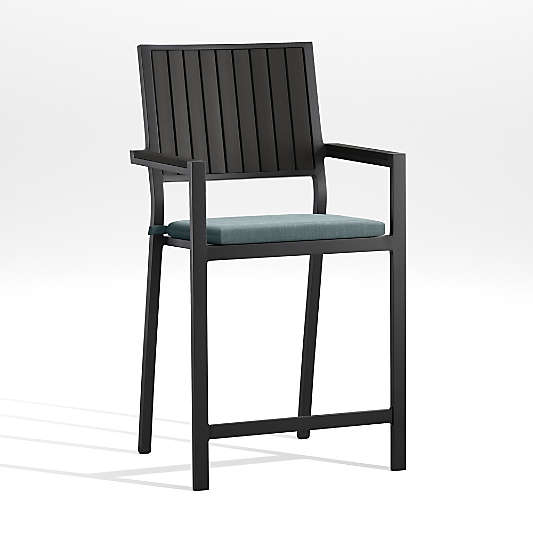 Alfresco Black Outdoor Counter Stool with Haze Grey Sunbrella ® Dining Chair/Counter Stool Cushion
