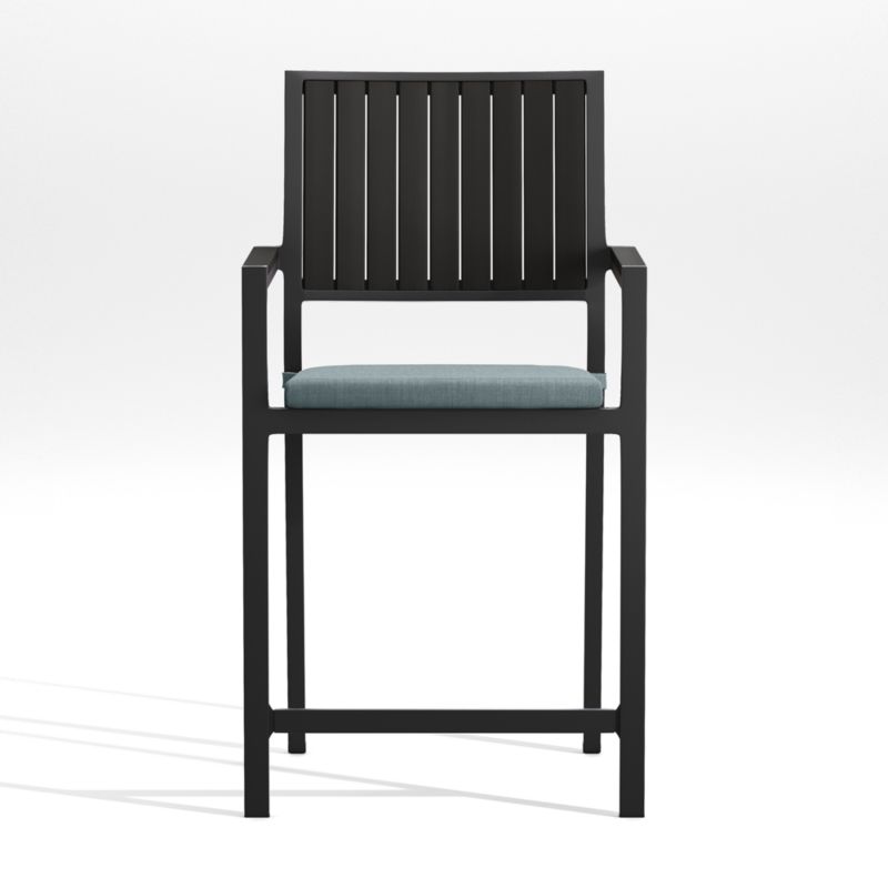 Alfresco 24" Black Outdoor Counter Stool with Haze Grey Sunbrella ® Dining Chair/Counter Stool Cushion - image 0 of 5