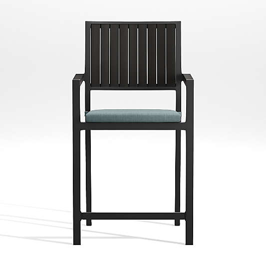 Alfresco Black Outdoor Counter Stool with Haze Grey Sunbrella ® Dining Chair/Counter Stool Cushion