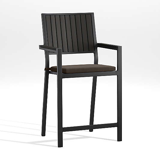 Alfresco Black Outdoor Counter Stool with Java Brown Sunbrella ® Dining Chair/Counter Stool Cushion