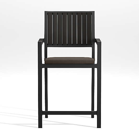 Alfresco Black Outdoor Counter Stool with Java Brown Sunbrella ® Dining Chair/Counter Stool Cushion
