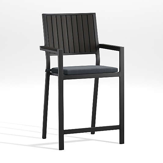 Alfresco Black Outdoor Counter Stool with Navy Blue Sunbrella ® Dining Chair/Counter Stool Cushion