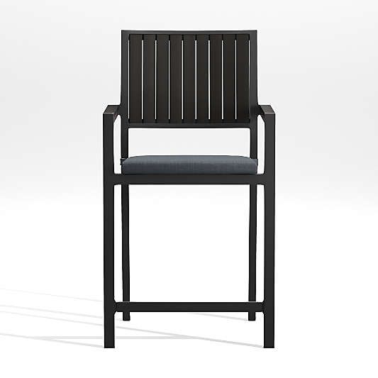 Alfresco Black Outdoor Counter Stool with Navy Blue Sunbrella ® Dining Chair/Counter Stool Cushion