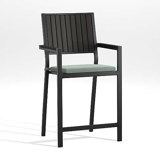 Alfresco Black Outdoor Counter Stool with Spa Blue Sunbrella ® Dining Chair/Counter Stool Cushion